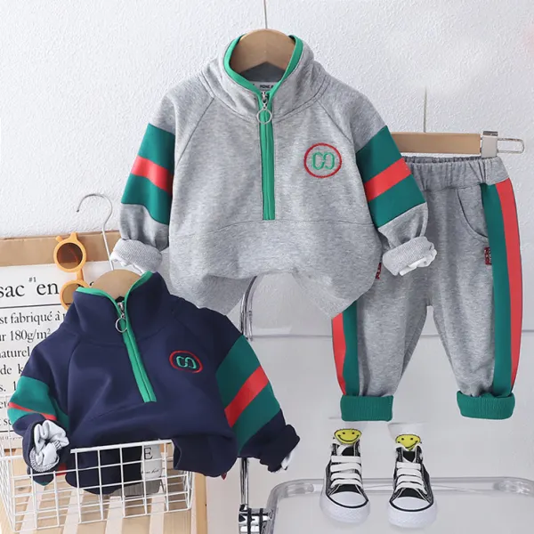 【12M-6Y】2-piece Boys Casual Zipper Sweatshirt And Pants Set - Thefolls.com 