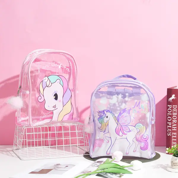 Girl Cute Unicorn Print Transparent PVC Backpack - Thefolls.com 