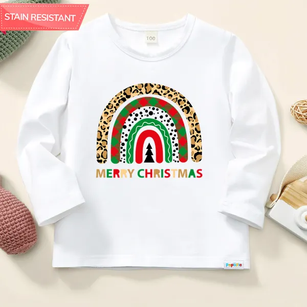 【12M-9Y】Unisex Kids Cotton Stain Resistant Christmas Print Long Sleeve Tee - Thefolls.com 