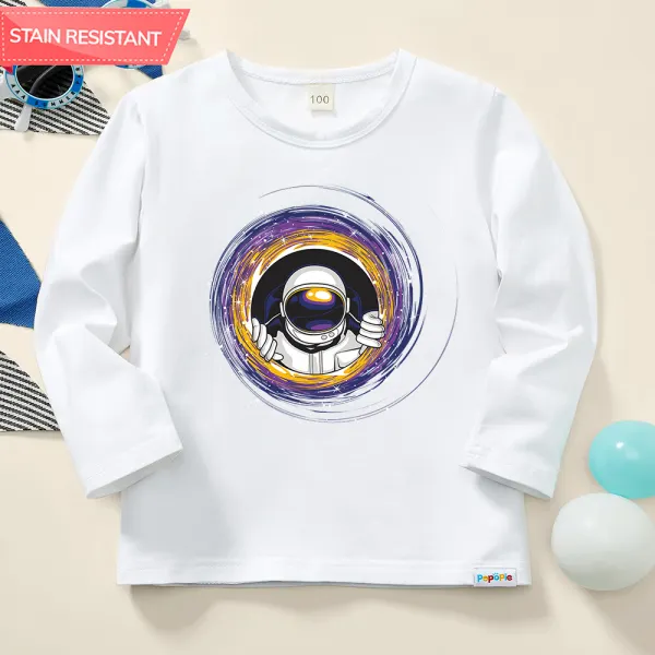 【12M-9Y】Unisex Kids Cotton Stain Resistant Astronaut Print Long Sleeve Tee - Thefolls.com 