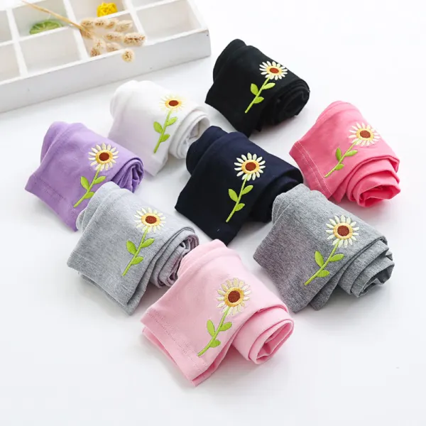 【18M-6Y】Girls Cute Flower Embroidered Leggings - Thefolls.com 