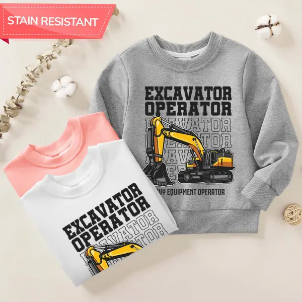 【12M-9Y】Boys Cotton Stain Resistant Excavator Print Long Sleeve Sweatshirt - Thefolls.com 