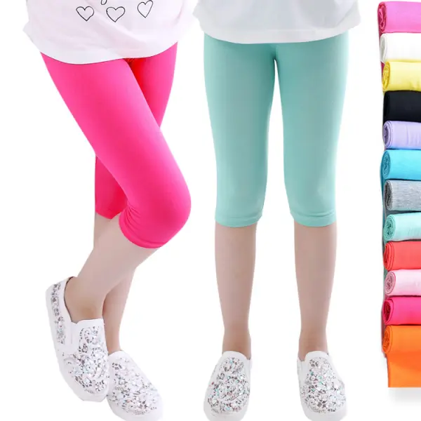 【4Y-11Y】Girl Casual Solid Color Multicolor Elastic Five Points Pants - 006 - Thefolls.com 