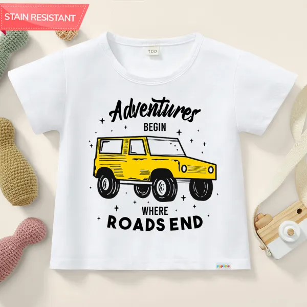 【12M-9Y】Boys Cotton Stain Resistant Car Pattern Short Sleeve Tee - Thefolls.com 