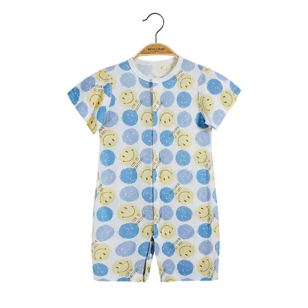 【3M-24M】Unisex Baby Onesies Soft Bamboo Antibacterial Cartoon Print Short Sleeve Romper - Thefolls.com 