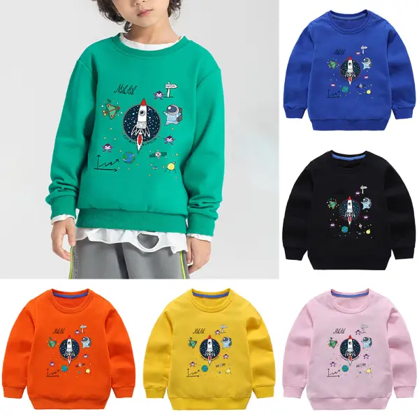 【18M-10Y】Unisex Kids Cotton Multicolor Space Print Round Neck Long Sleeve Sweatshirt - Thefolls.com 