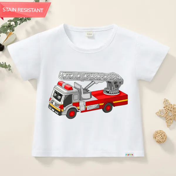 【12M-9Y】Boy Cute Cotton Stain Resistant Fire Enginer Print Short Sleeve Tee - Thefolls.com 