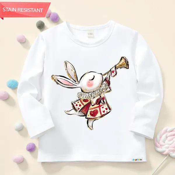 【12M-9Y】Girls Cotton Stain Resistant Bunny Pattern Long Sleeve Tee - Thefolls.com 