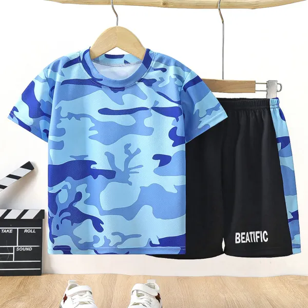 【2Y-13Y】2-piece Boys Casual Printed T-shirt And Shorts Set - Thefolls.com 