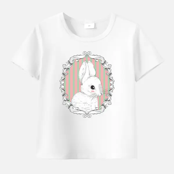 【12M-9Y】Girls Cotton Stain Resistant Bunny Pattern Short Sleeve Tee - 004 - Thefolls.com 