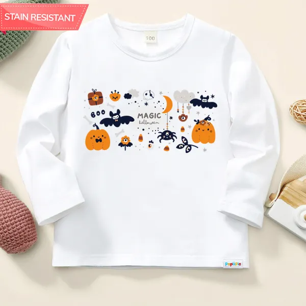 【12M-9Y】Unisex Kids Cotton Stain Resistant Halloween Print Long Sleeve Tee - Thefolls.com 