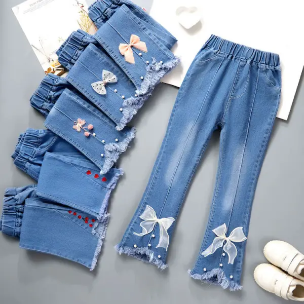 【2Y-9Y】Girl Fashion Blue Jeans - Thefolls.com 