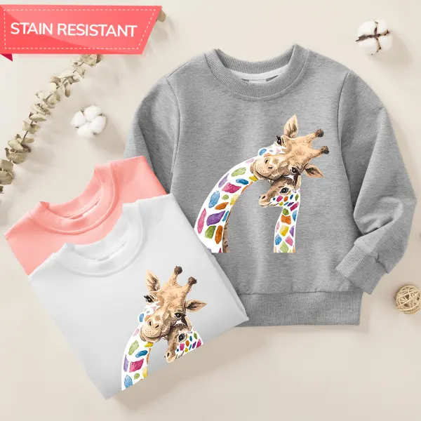 【12M-9Y】Kids Casual Cartoon Giraffe Print Cotton Stain Resistant Long Sleeve Sweatshirt - Thefolls.com 