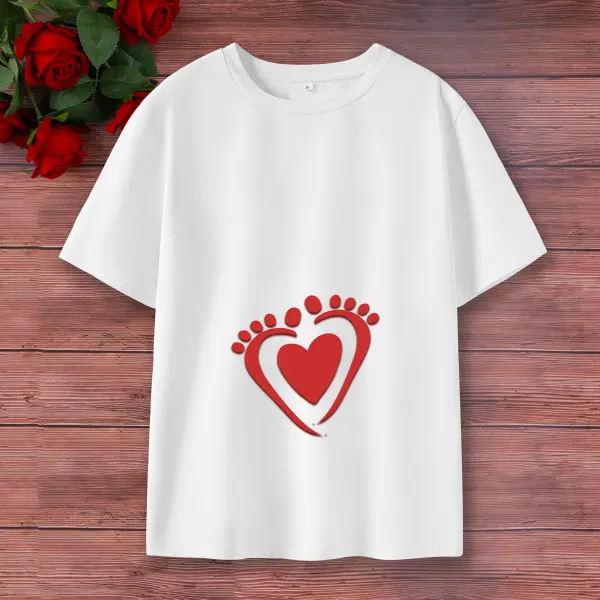 Maternity Cotton Stain Resistant Cute Baby Footprints Print Short Sleeve T-shirt - Thefolls.com 