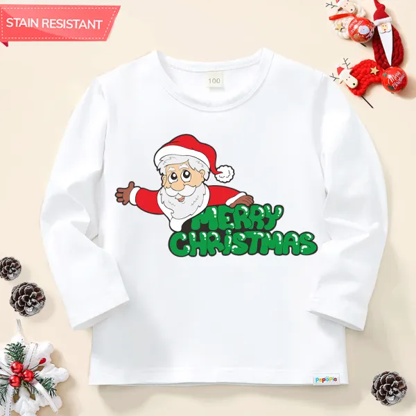 【12M-9Y】Unisex Kids Cotton Stain Resistant Christmas Print Long Sleeve Tee - Thefolls.com 