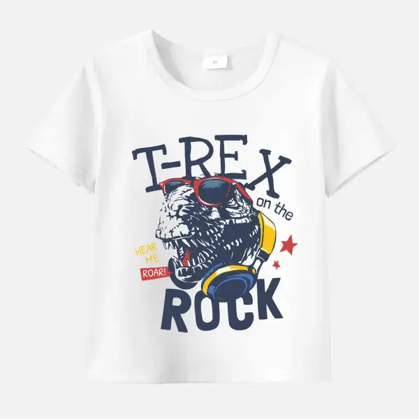 【12M-9Y】Boy Dinosaur Letter Print Antifouling Cotton Short Sleeve T-shirt - Thefolls.com 