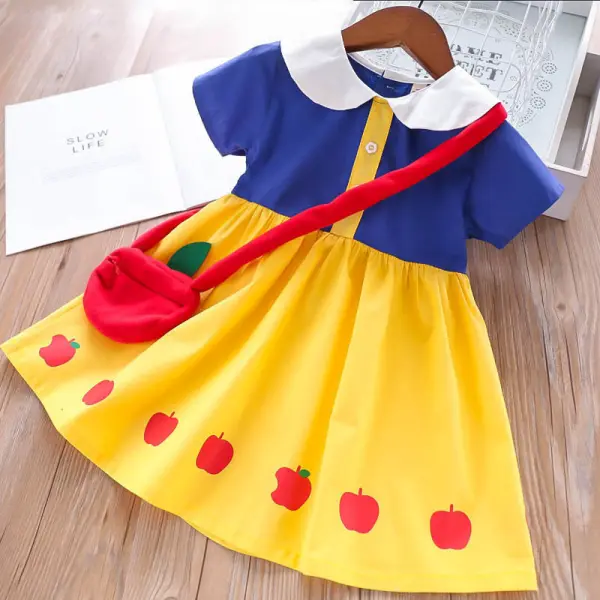 【18M-7Y】Girls Snow White Short Sleeve Dress With Bag - Thefolls.com 