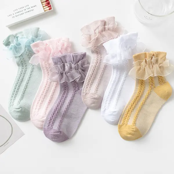 【1Y-12Y】Girls Multicolor Ruffle Cotton Socks - Thefolls.com 