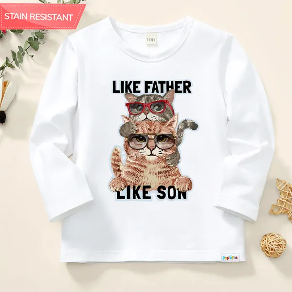 【12M-9Y】Boys Cats And Letters Print Cotton Stain Resistant Long Sleeve T-shirt - Thefolls.com 