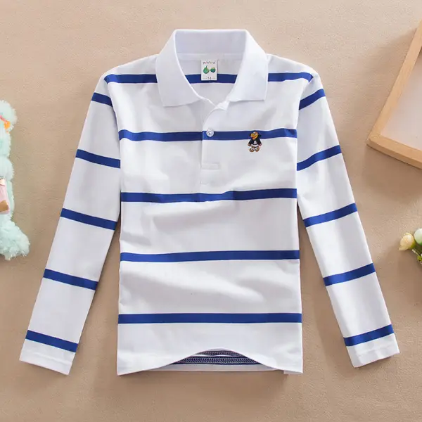 【18M-13Y】Boys Casual Striped Cotton Fabric Long Sleeve Polo Shirt - Thefolls.com 