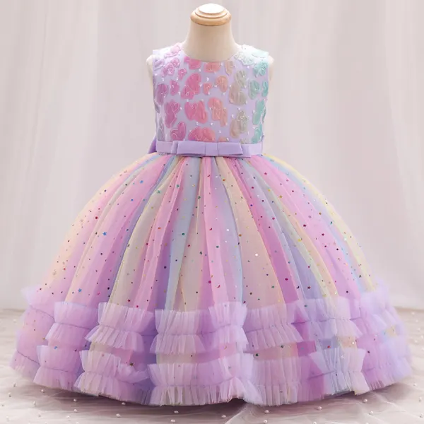 【3Y-10Y】Girls Butterfly Embroidery Gradient Mesh Sleeveless Princess Dress - Thefolls.com 