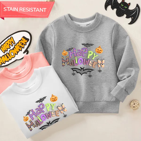 【12M-9Y】Kids Halloween Pumpkins And Letters Print Cotton Stain Resistant Long Sleeve Sweatshirt - Thefolls.com 