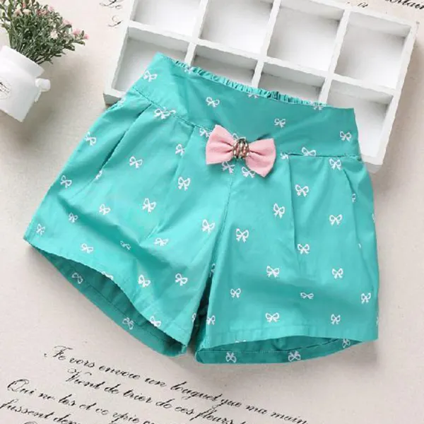 【2Y-11Y】Girls Multicolor Bow Print Shorts - Thefolls.com 