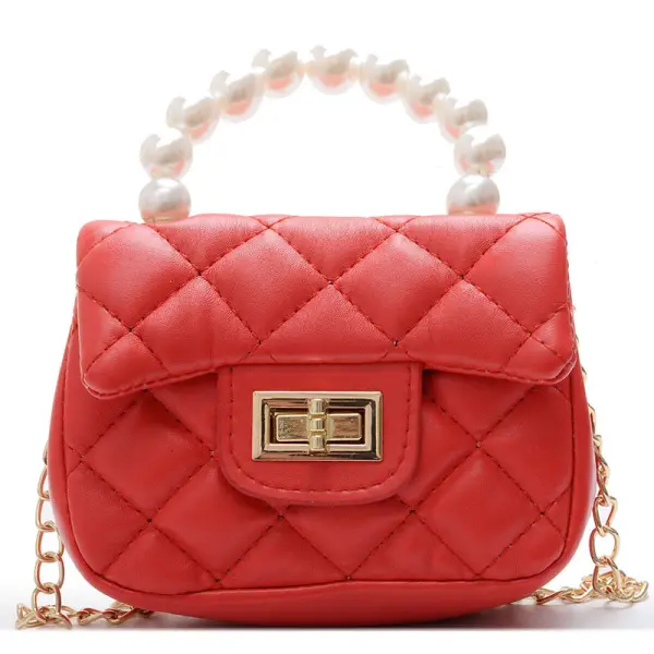 Girls Fashion Pearl Chain PU Bag - Thefolls.com 