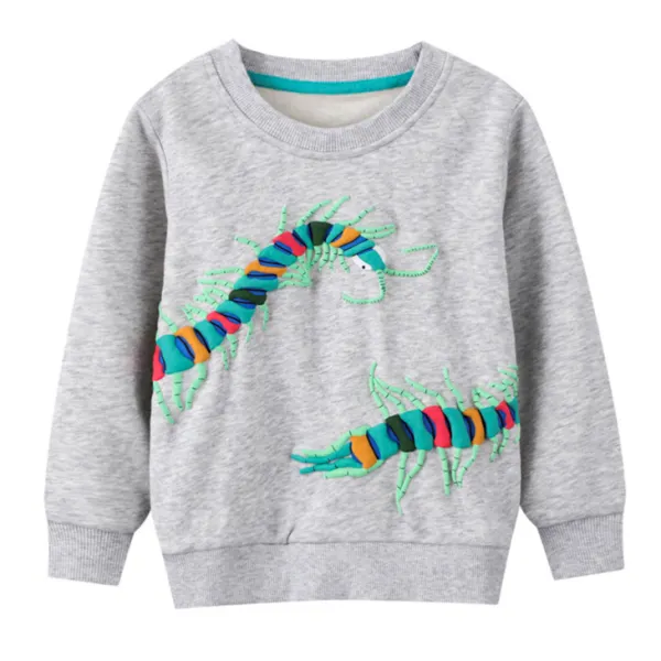 【2Y-8Y】Boys Casual Cartoon Animal Print Round Neck Long Sleeve Sweatshirt - Thefolls.com 