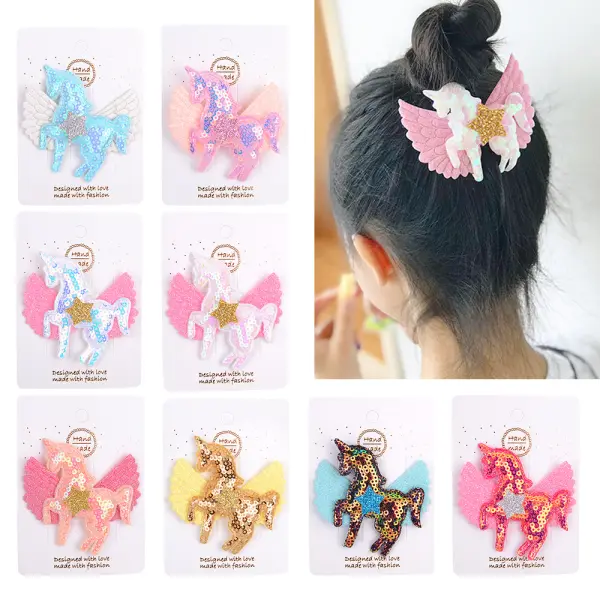 Girl Colorful Sequin Unicorn Hair Clip - Thefolls.com 