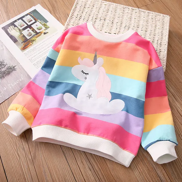 【18M-9Y】Girls Rainbow Cartoon Print Pullover Sweatshirt - 3136 - Thefolls.com 