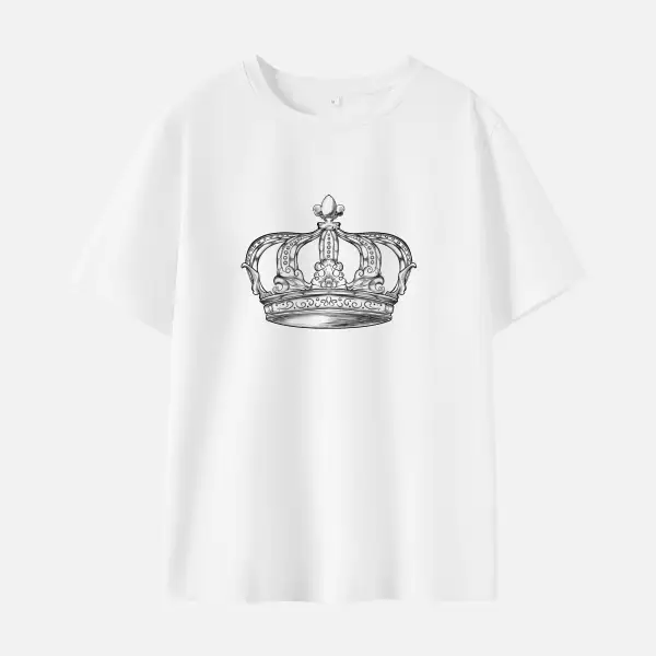 Women Crown Print Cotton Stain Resistant Short Sleeve T-shirt - Thefolls.com 