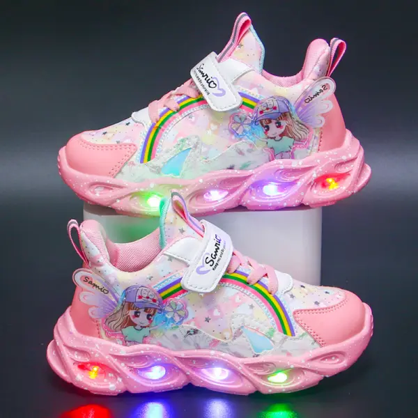 Girls Fashionable Butterfly And Rainbow And Cartoon Pattern LED Luminous Shoes - Thefolls.com 