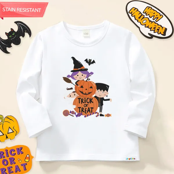 【12M-9Y】Unisex Kids Cotton Stain Resistant Halloween Print Long Sleeve Tee - Thefolls.com 