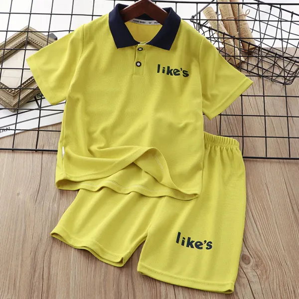 【18M-11Y】2-piece Boys Letter Print Short-sleeved Polo Shirt And Shorts Set - Thefolls.com 