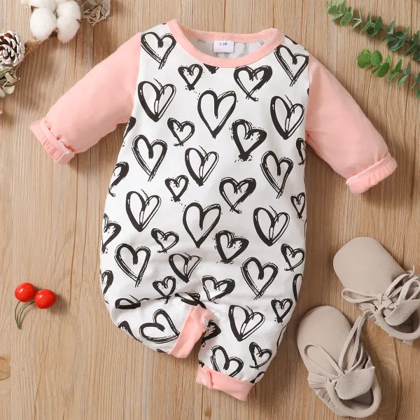 【0M-24M】Cute Heart Shape Print Round Neck Long Sleeve Romper - Thefolls.com 