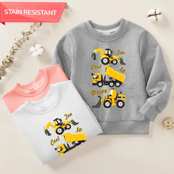 【12M-9Y】Boy Excavator And Engineering Vehicle Print Cotton Stain Resistant Long Sleeve Sweatshirt - Thefolls.com 