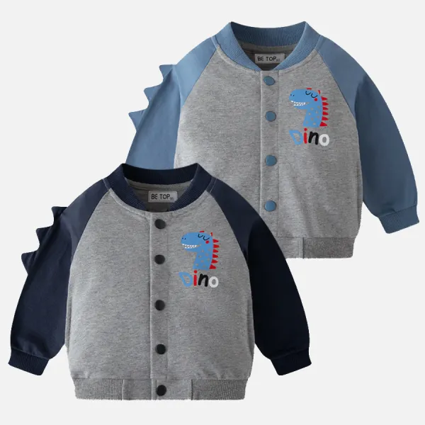 【18M-9Y】Boys Casual Dinosaur Print Sweatshirt Cardigan - Thefolls.com 