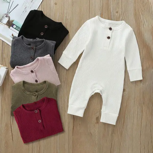 【3M-3Y】Baby Multicolor Long-Sleeved Pit Strip One-Piece Romper - 4504 - Thefolls.com 