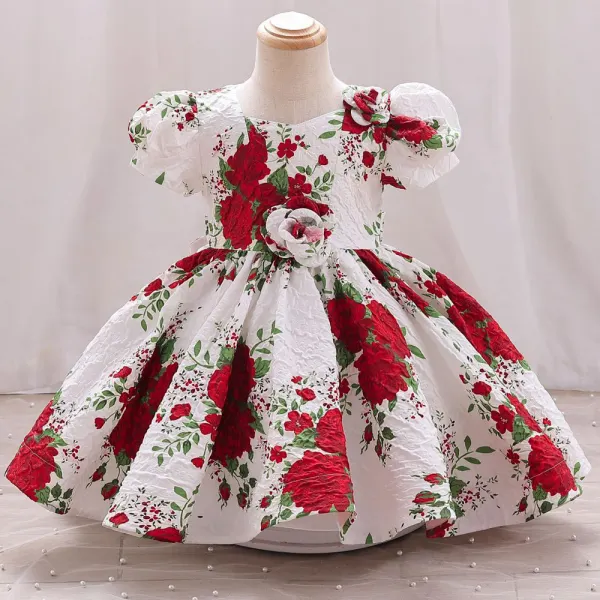 【2Y-10Y】Girls Floral Print Short-sleeved Princess Dress - Thefolls.com 