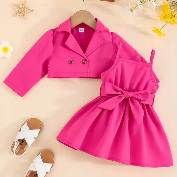 【6M-4Y】2-piece Girls Fashion Rose Halter Skirt And Short Jacket Set - Thefolls.com 