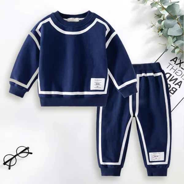 【18M-6Y】2-piece Boys Casual Letter And Stripe Print Sweatshirt And Pants Set - Thefolls.com 