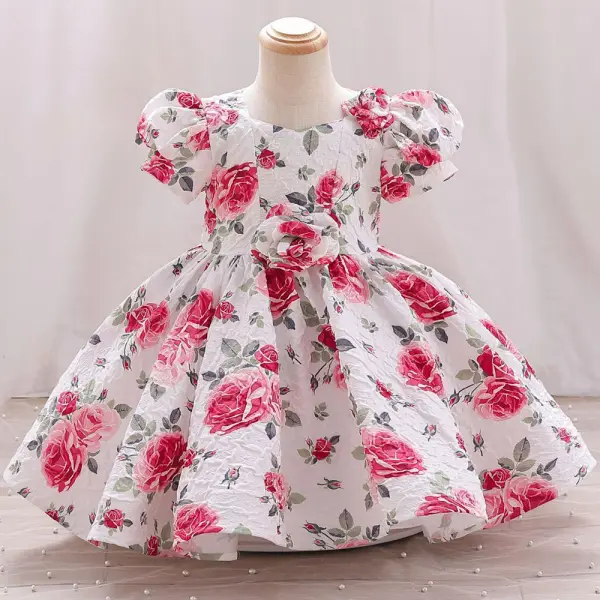 【2Y-10Y】Girls Rose Floral Short-sleeved Princess Dress - Thefolls.com 