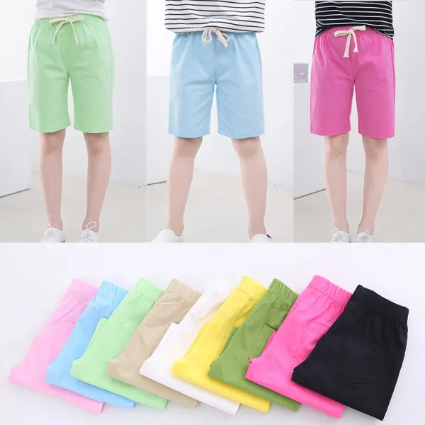 【2Y-8Y】Unisex Kids Multicolor Cotton Linen Shorts - Thefolls.com 