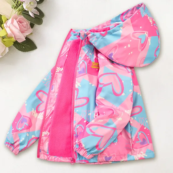 【3Y-12Y】Girls Cute Heart Shape Printed Hooded Jacket - Thefolls.com 