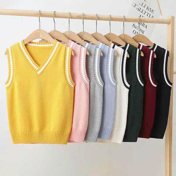 【3Y-12Y】Unisex Kids Cotton Multicolor Sweater Vest - Thefolls.com 