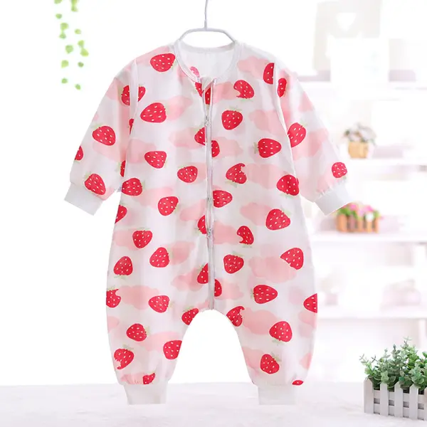 【12M-3Y】Girls Cotton Strawberry Print Sleeping Bag - Thefolls.com 