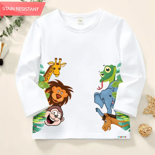 【12M-9Y】Kids Casual Cartoon Animals Print Cotton Stain Resistant Long Sleeve T-shirt - Thefolls.com 