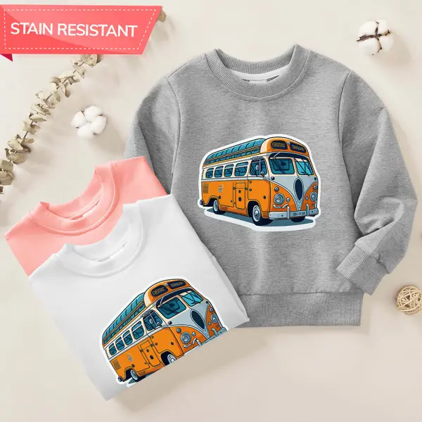 【12M-9Y】Boys Cotton Stain Resistant Bus Print Long Sleeve Sweatshirt - Thefolls.com 