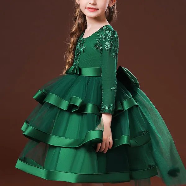 【3Y-13】Girl Elegant Flower Embroidery Long Sleeve Princess Dress - 3612 - Thefolls.com 